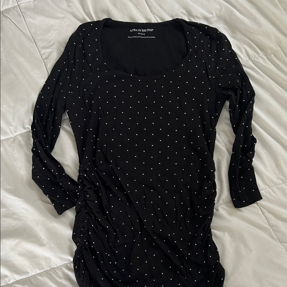 A Pea in the Pod Black Long Sleeve Top with Dots